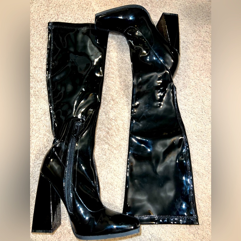 Faux patent leather boots